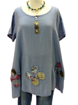 Bluson "Cenefa flores Patchwork", manga corta, tallas grandes