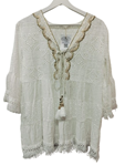 Blusón de algodón, boho chic, blanco con bordados de oro