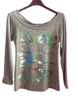 Camiseta de manga larga, con dibujo abstracto, rayas irregulares