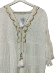 Blusón de algodón, boho chic, blanco con bordados de oro