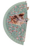 Pequeño abanico de madera con dibujos de gatos