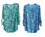 Blusa manga larga, cuello Mao en uve, tallas grandes