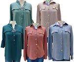 Blusas manga larga ligero evasé, cuello solapa, botones dorados