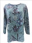 Jersey ablusonado, con cuello redondo y estampado flores sobre fondo gris