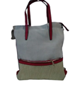 Bolso shopper y mochila, tela y polipiel, beig y rojo