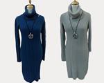 Vestido de punto con cuello vuelto, cisne, cálido, azul y gris