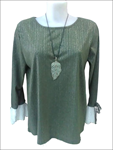 Blusa de cuello redondo y puño blanco avolantado (tallas grandes)