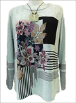 Camiseta manga larga, dibujo flores y geometría