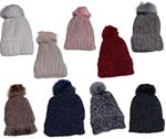 Gorros con borla, de punto, jaspeados, trenza