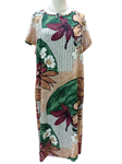 Vestido midi, manga corta, estampado tropical