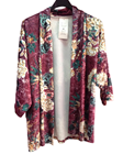 Chaqueta aterciopelada, estampado flores, fondo granate