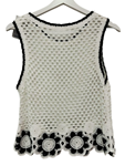 Chaleco camiseta punto Croché blanco y flores negras