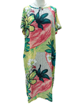 Vestido midi, manga corta, estampado tropical