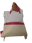 Bolso shopper y mochila, tela y polipiel, beig y rojo