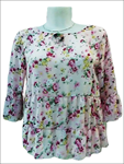 Blusa estampada rosa, manga tres cuartos, amplia tres cuartos