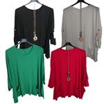 Camiseta cuello redondo, manga larga, y bolsillo, tallas grandes