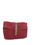 Bolso de rafia, en bandolera, color coral, cierre correa
