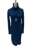 Vestido de punto con cuello vuelto, cisne, cálido, azul y gris