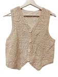 Chaleco abotonado, estilo blusa boho-chic, croché y bordados