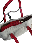 Bolso shopper y mochila, tela y polipiel, beig y rojo
