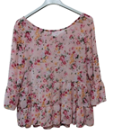 Blusa estampada rosa, manga tres cuartos, amplia tres cuartos