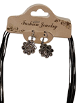 Juego de gargantilla y pendientes, flor colgante inspiración trencadís, negro y gris, plateado.