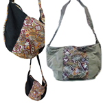 Bolso de tela, liso, con franja estampada vertical