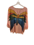 Blusa sedosa manga mariposa, estampado con mariposa