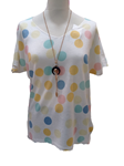 Camiseta manga corta oversize, estampado círculos, cuello V amplio