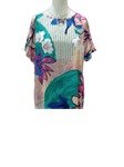 Vestido midi, manga corta, estampado tropical