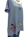 Bluson "Cenefa flores Patchwork", manga corta, tallas grandes