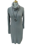 Vestido de punto con cuello vuelto, cisne, cálido, azul y gris