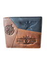 Cartera hombre, con tres tonos, marrones y azul 