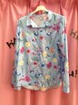 Blusa casual camisera de manga larga, estampado con flores