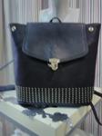 Mochila azul marino o en negro, cartera, tachuelas doradas