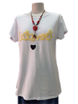 Camiseta blanca básica, manga corta, con "latino" bordado