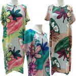 Vestido midi, manga corta, estampado tropical