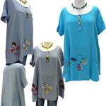 Bluson "Cenefa flores Patchwork", manga corta, tallas grandes