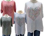 Camiseta sin cuello, redondo y corazón de flores