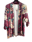 Chaqueta aterciopelada, estampado flores, fondo granate