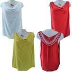Blusa cuello holgado, hombros descubiertos, espalda ganchillo. 