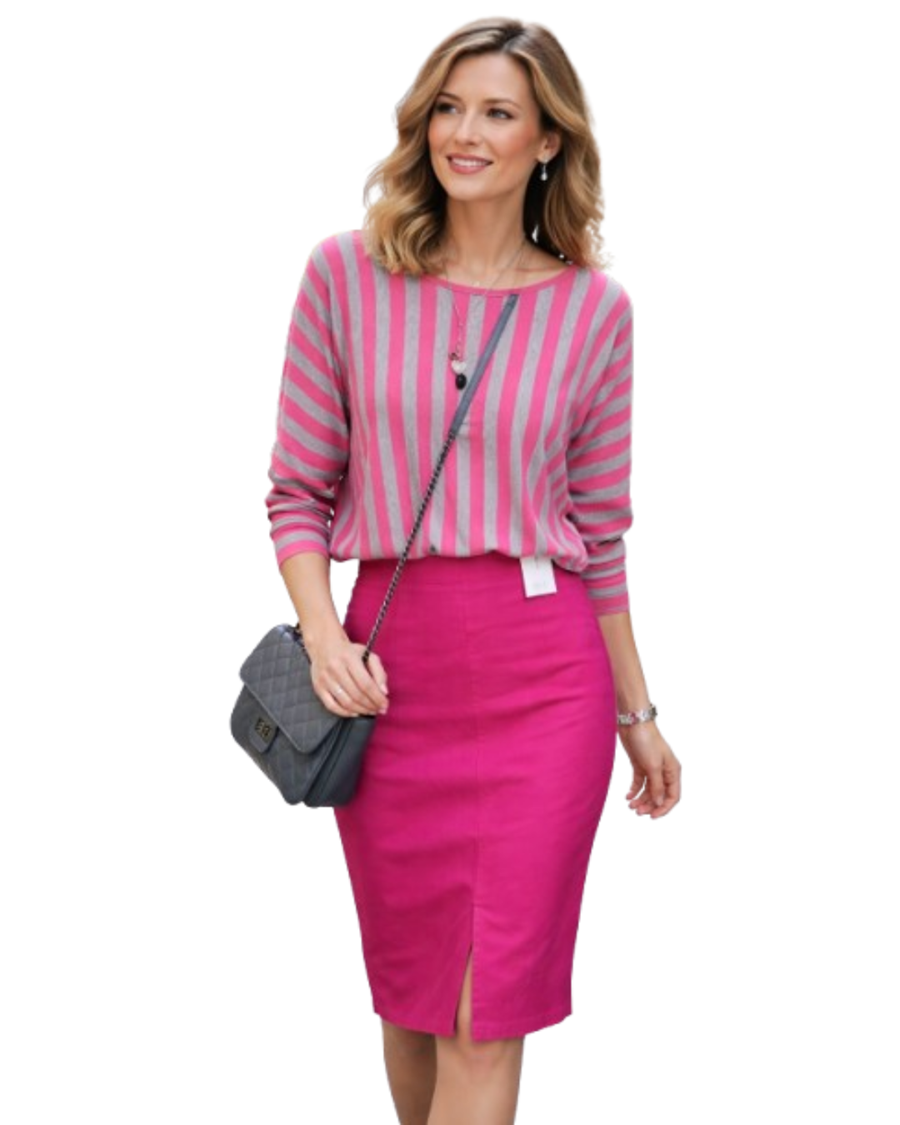 Blusa de cuello redondo, a rayas bicolor regulares (talla grande)