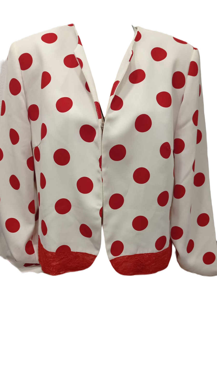 Americana Blanca con topos rojos