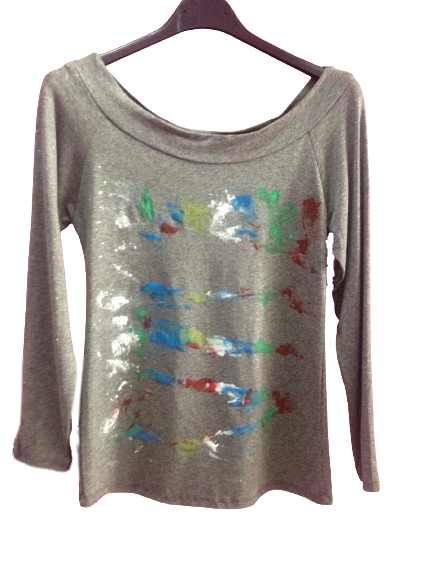Camiseta de manga larga, con dibujo abstracto, rayas irregulares