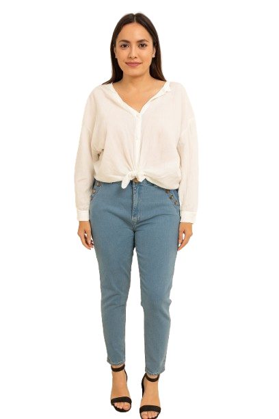 Pantalones vaqueros de mujer con botones en bolsillos