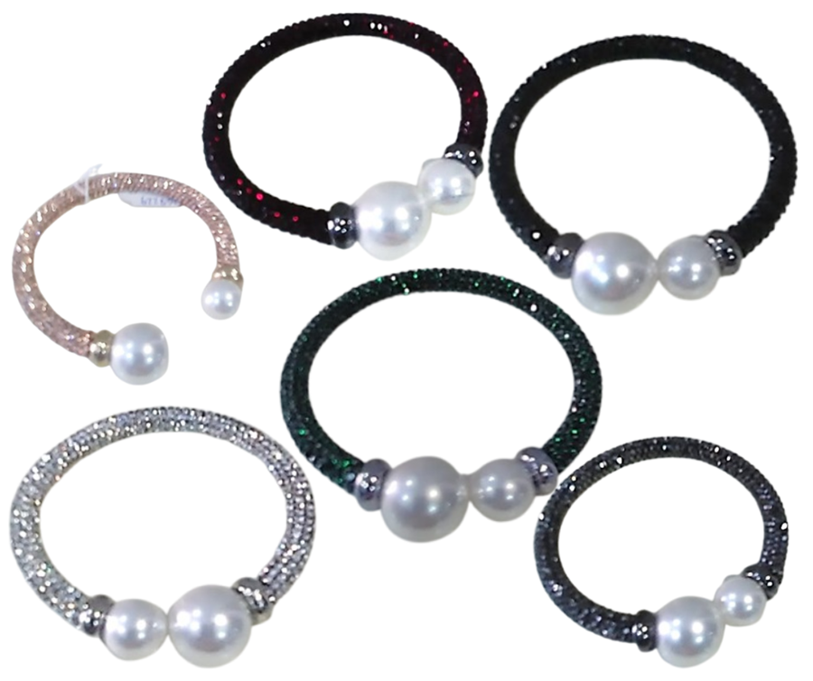 Pulsera rígida brilli-brilli con perla en los extremos, en varios colores