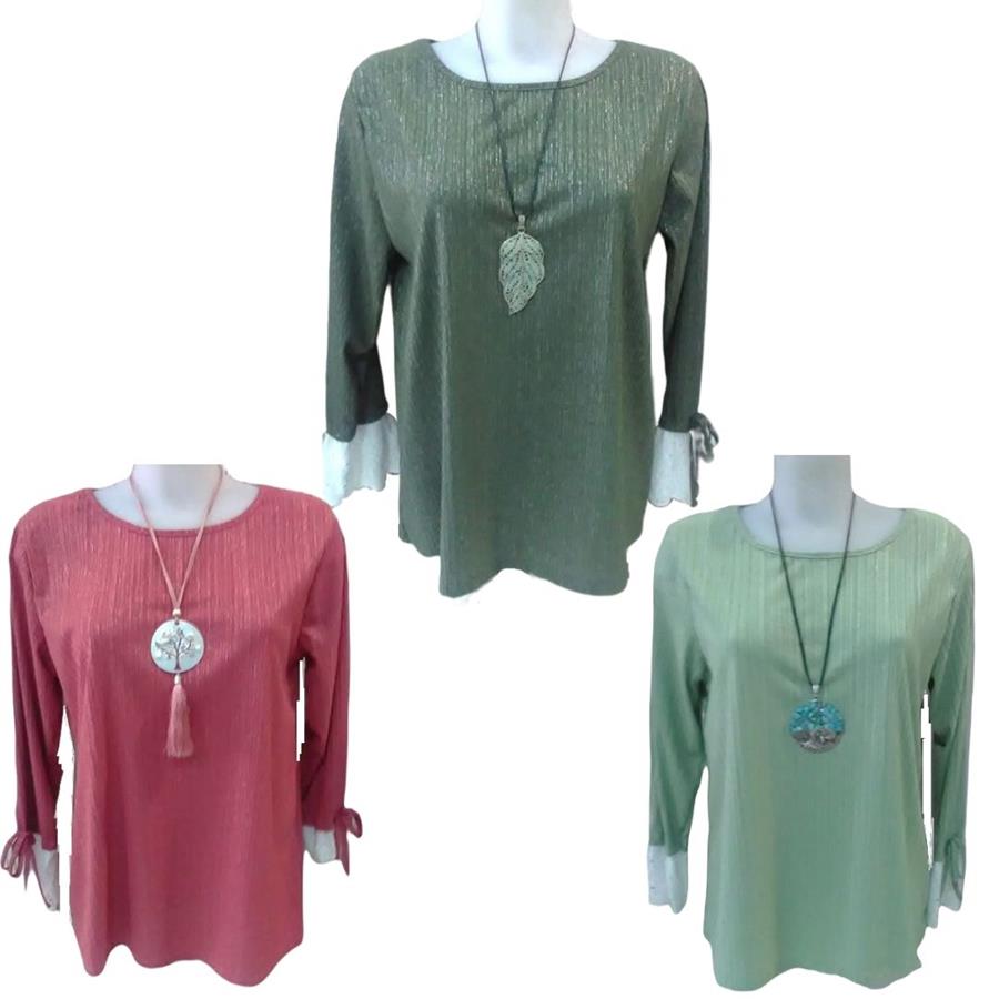 Blusa de cuello redondo y puño blanco avolantado (tallas grandes)