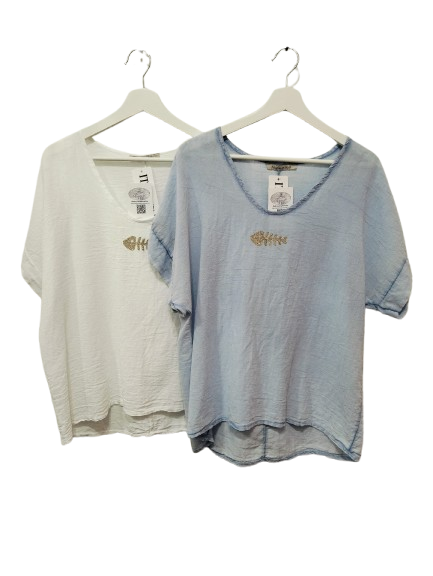 Camiseta de lino y algodon en manga corta
