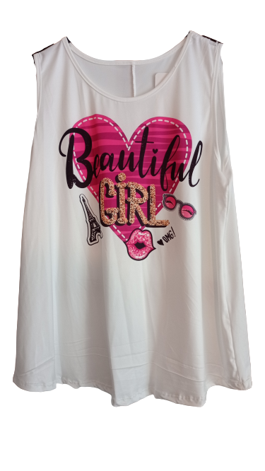 Camiseta para tallas grandes, blanca de tirantes con Corazón