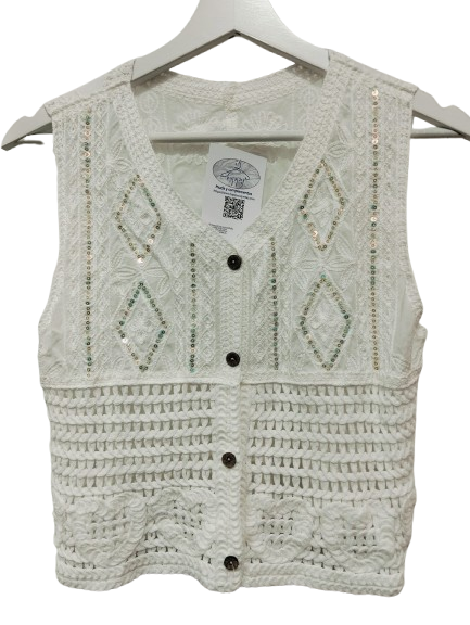 Chaleco mujer abotonado blusa de punto Croché Rombos